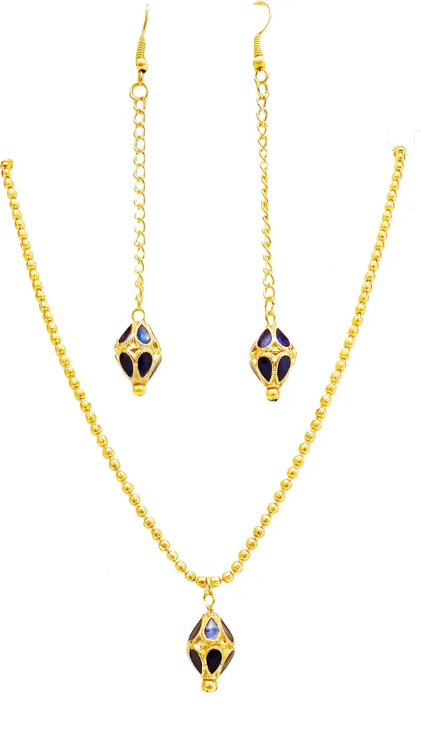 Assamese_Traditional_Gold_Plated_Blue_Colour_Pendant_Chain_Set_For_Women
